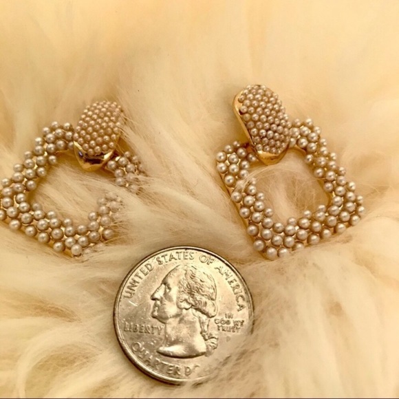 ZARA Pearl Earrings Square Doorknocker Large Gold - Picture 5 of 6